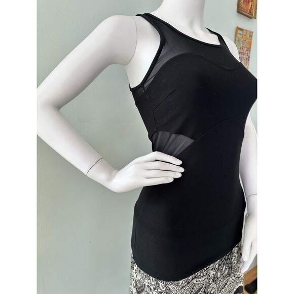 90 Degree Black Sleeveless Mesh Sheer Detail Workout Yoga Tank Top Size XS - Picture 4 of 10